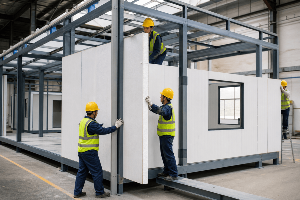 Instalación de panel sandwich EPS en vivienda modular Instalación de panel sandwich EPS en vivienda modular