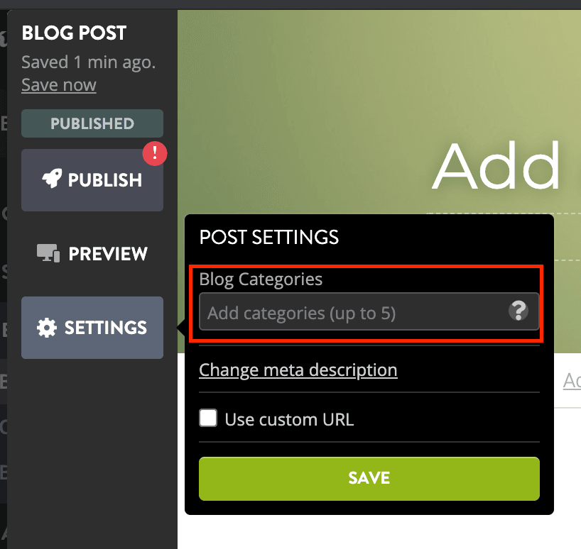 Strikingly blog settings screen used to assign categories during editorial organization Strikingly blog settings screen used to assign categories during editorial organization