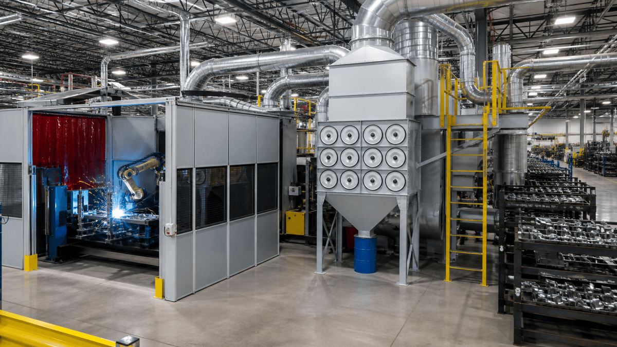 robotic welding cell connected to a central fume extraction system robotic welding cell connected to a central fume extraction system