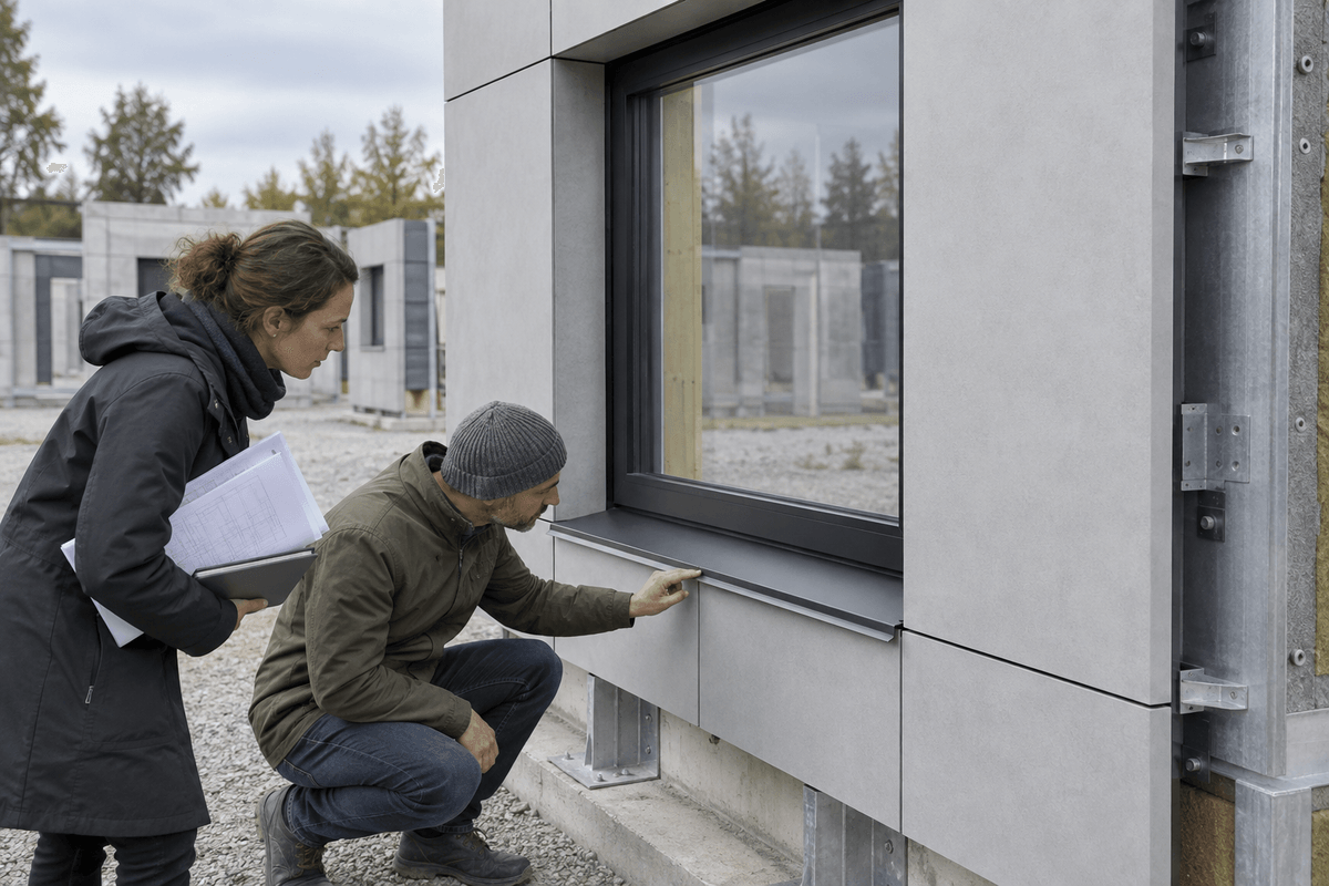Window surround assembled in a wall mock-up Window surround assembled in a wall mock-up