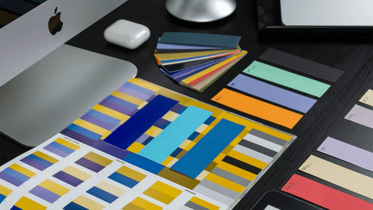 Color swatches and digital sketches used to develop a recognizable brand palette Color swatches and digital sketches used to develop a recognizable brand palette