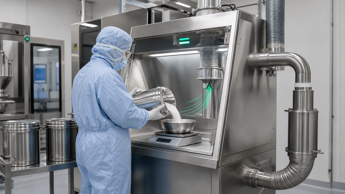 pharmaceutical dust extraction at an enclosed powder dispensing station pharmaceutical dust extraction at an enclosed powder dispensing station