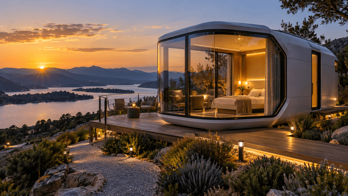 Casa cápsula prefabricada instalada para turismo Casa cápsula prefabricada instalada para turismo