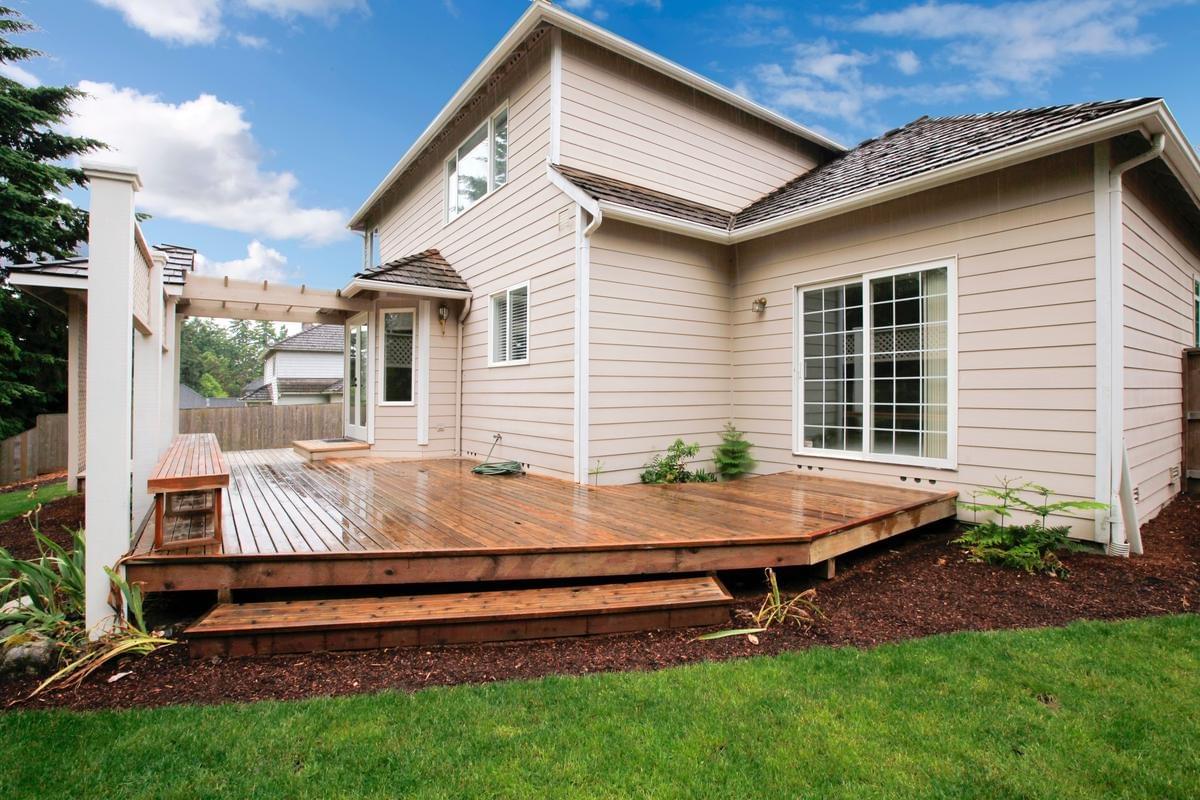 Textured surface of anti slip composite decking enhancing safety. Textured surface of anti slip composite decking enhancing safety.