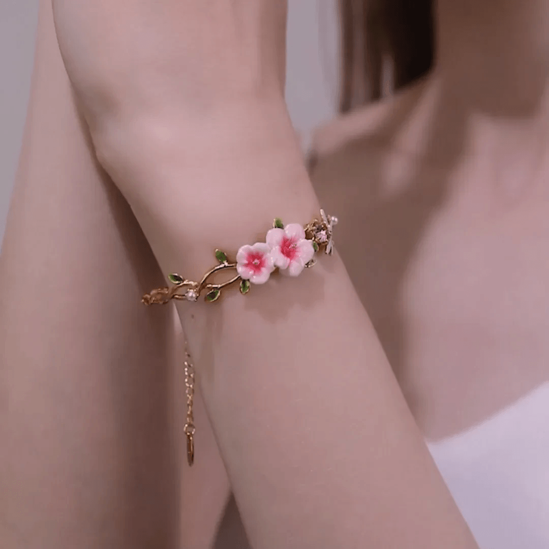 pink flower bracelet shining beautifully in close-up view pink flower bracelet shining beautifully in close-up view