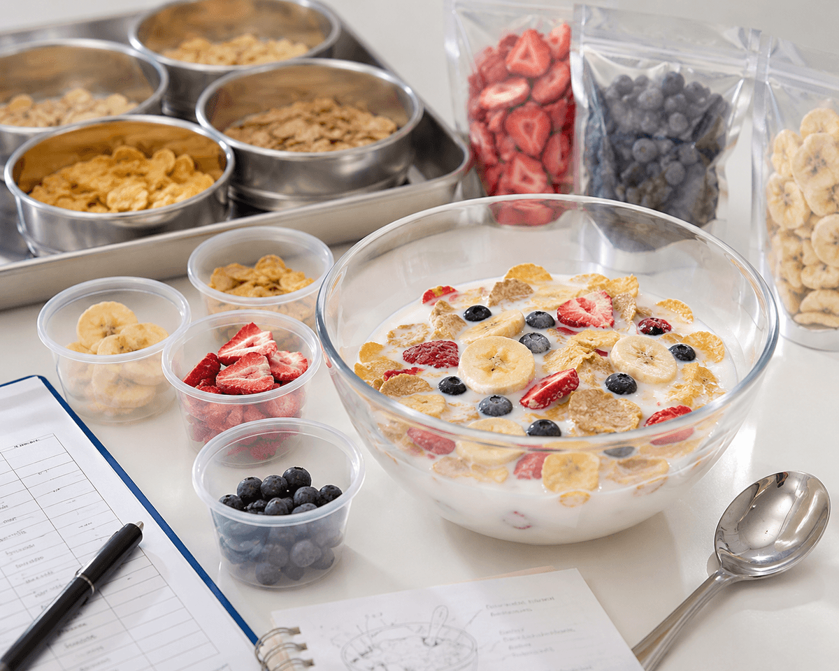 Bowl test for freeze-dried fruit cereal inclusions Bowl test for freeze-dried fruit cereal inclusions