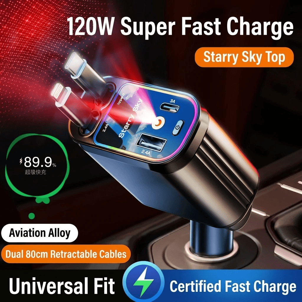 120W starry top retractable car charger product image 120W starry top retractable car charger product image