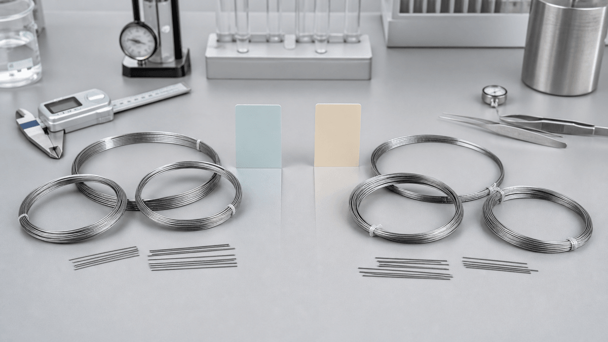 Cu NiTi arch wire raw material buying controls with wire spools and calipers Cu NiTi arch wire raw material buying controls with wire spools and calipers