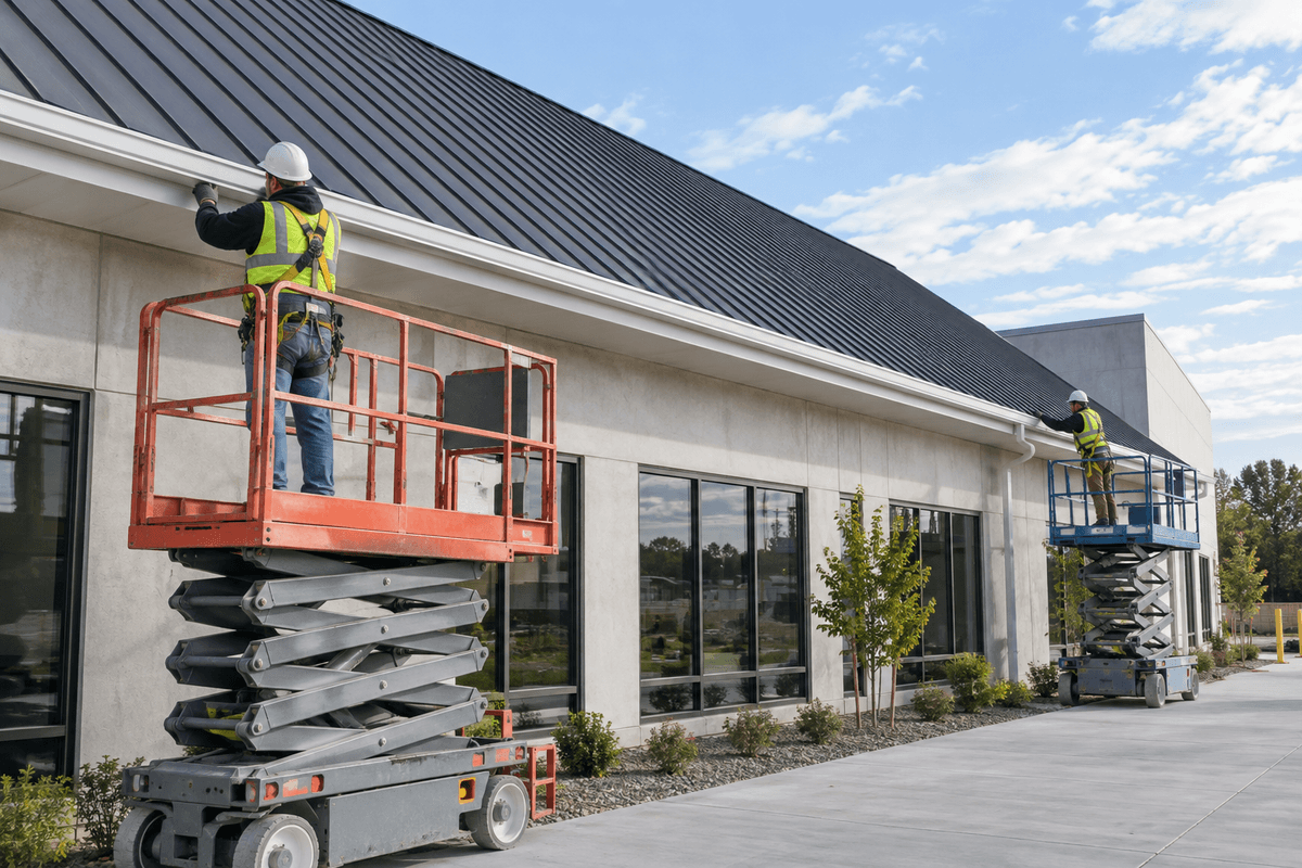 Charcoal eave trim installed on a commercial roof Charcoal eave trim installed on a commercial roof