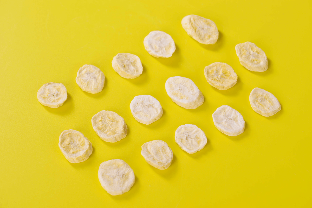 Delicious freeze dried banana snacks ready for enjoying. Delicious freeze dried banana snacks ready for enjoying.