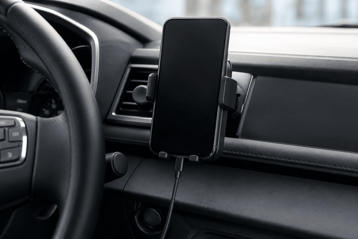 Wireless charging mount compatibility flat lay with phone case and adapter Wireless charging mount compatibility flat lay with phone case and adapter