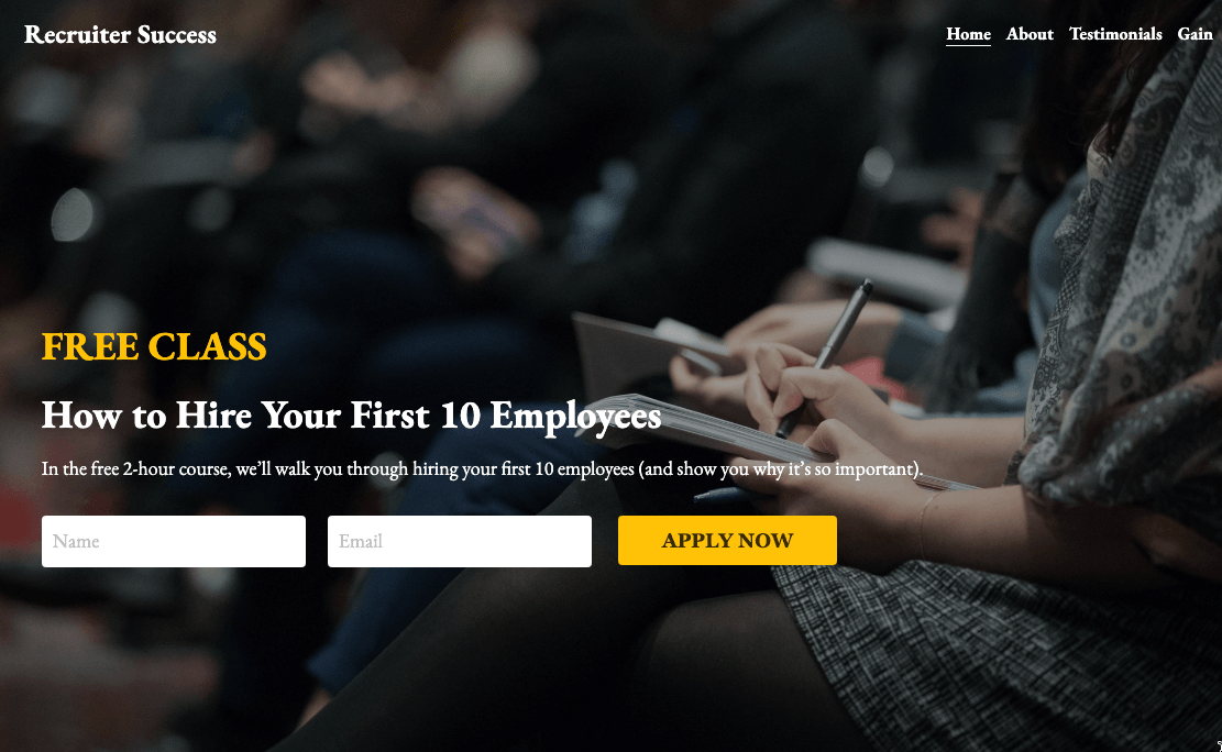 Recruiter Success landing page template centered on one professional offer and action Recruiter Success landing page template centered on one professional offer and action