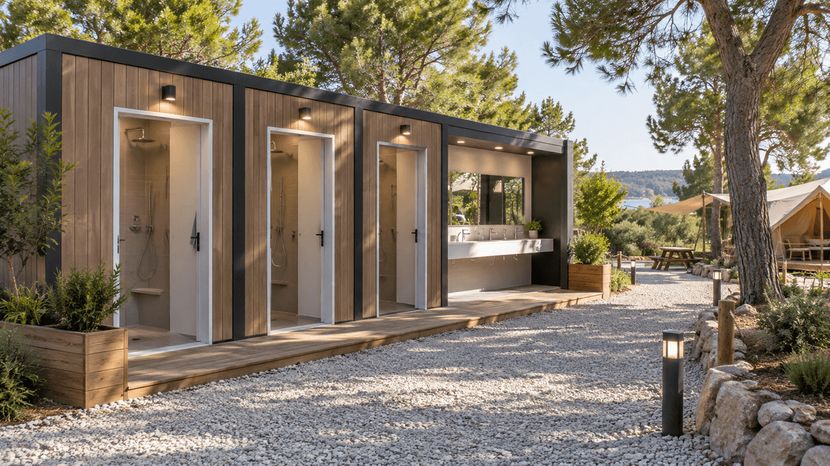 Baños portátiles para campings con duchas y lavamanos Baños portátiles para campings con duchas y lavamanos