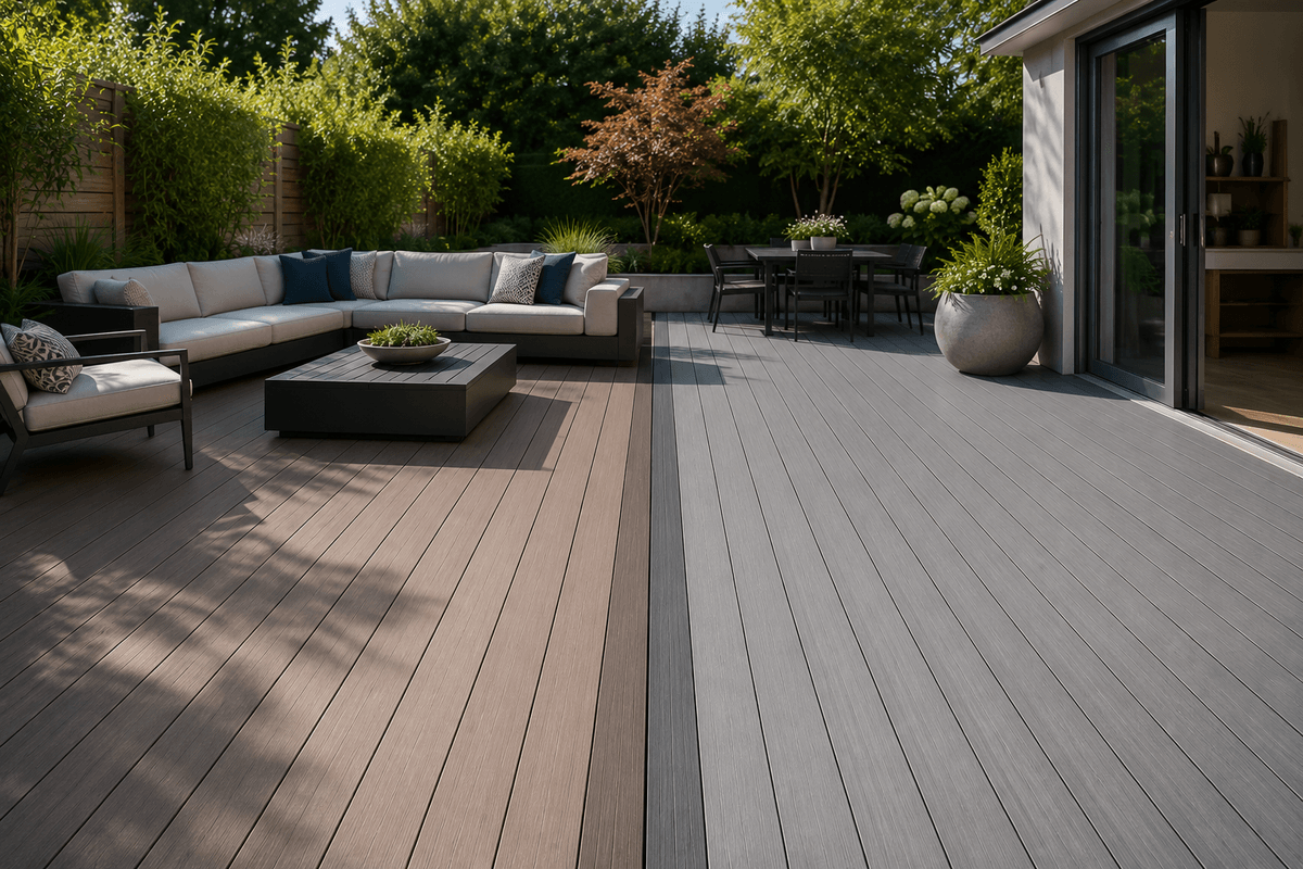 Modern outdoor deck scene showing the kind of project where PVC and composite are often compared Modern outdoor deck scene showing the kind of project where PVC and composite are often compared