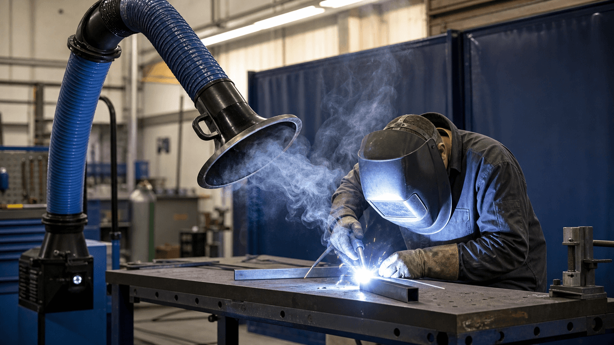 fume collection arm capturing welding plume near the source fume collection arm capturing welding plume near the source