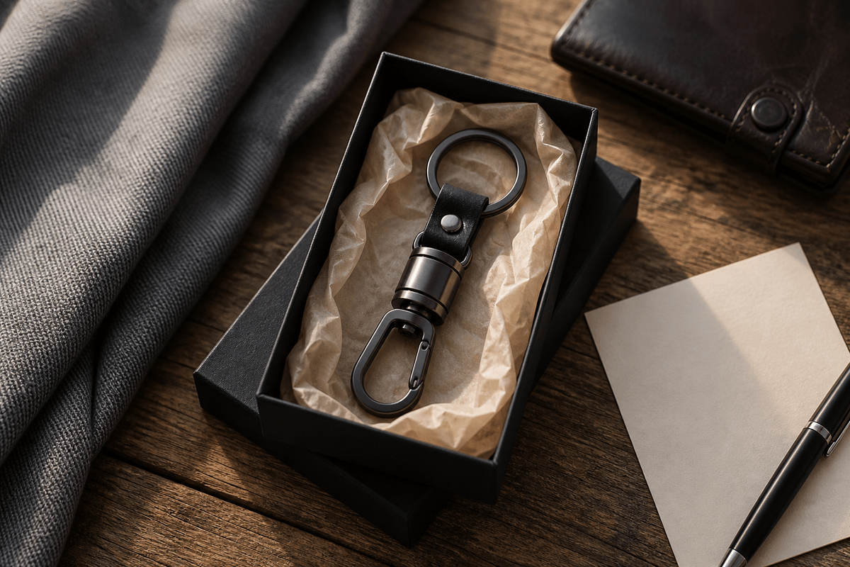Car keychain gift for him in a simple presentation box Car keychain gift for him in a simple presentation box
