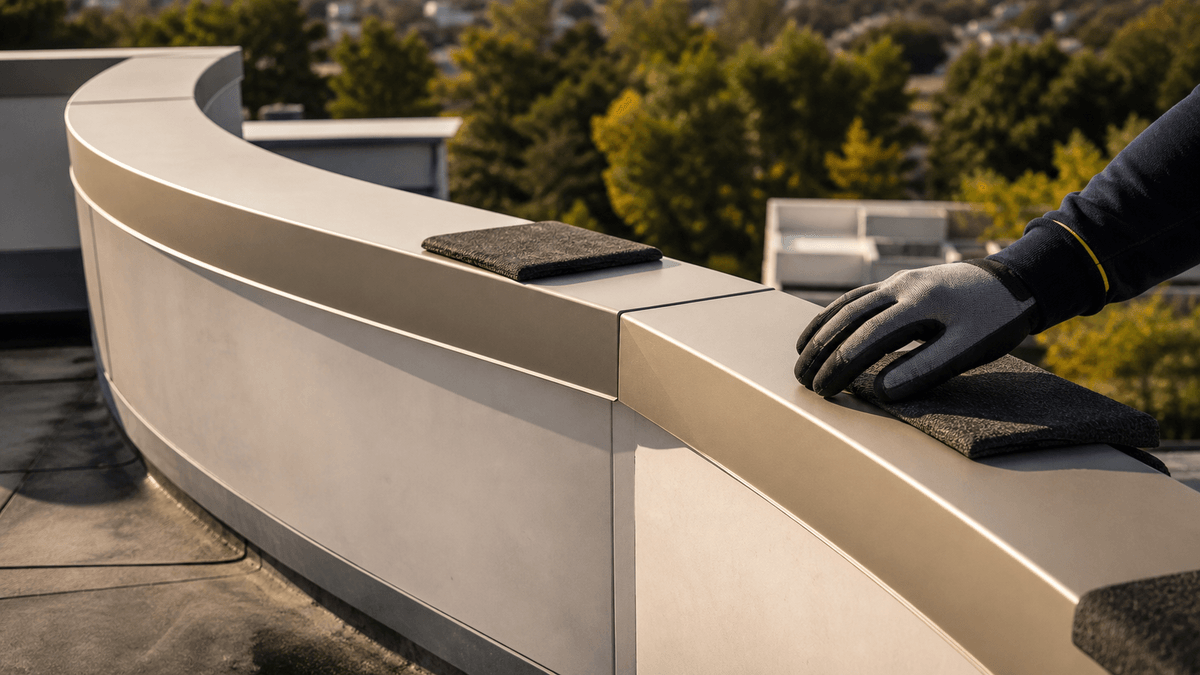 Multi-bend fascia detail checked at a roof edge Multi-bend fascia detail checked at a roof edge