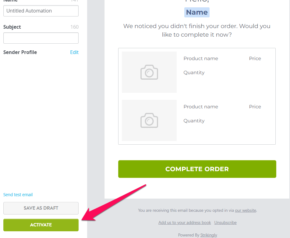 Strikingly automated email management screen for following up with website leads Strikingly automated email management screen for following up with website leads