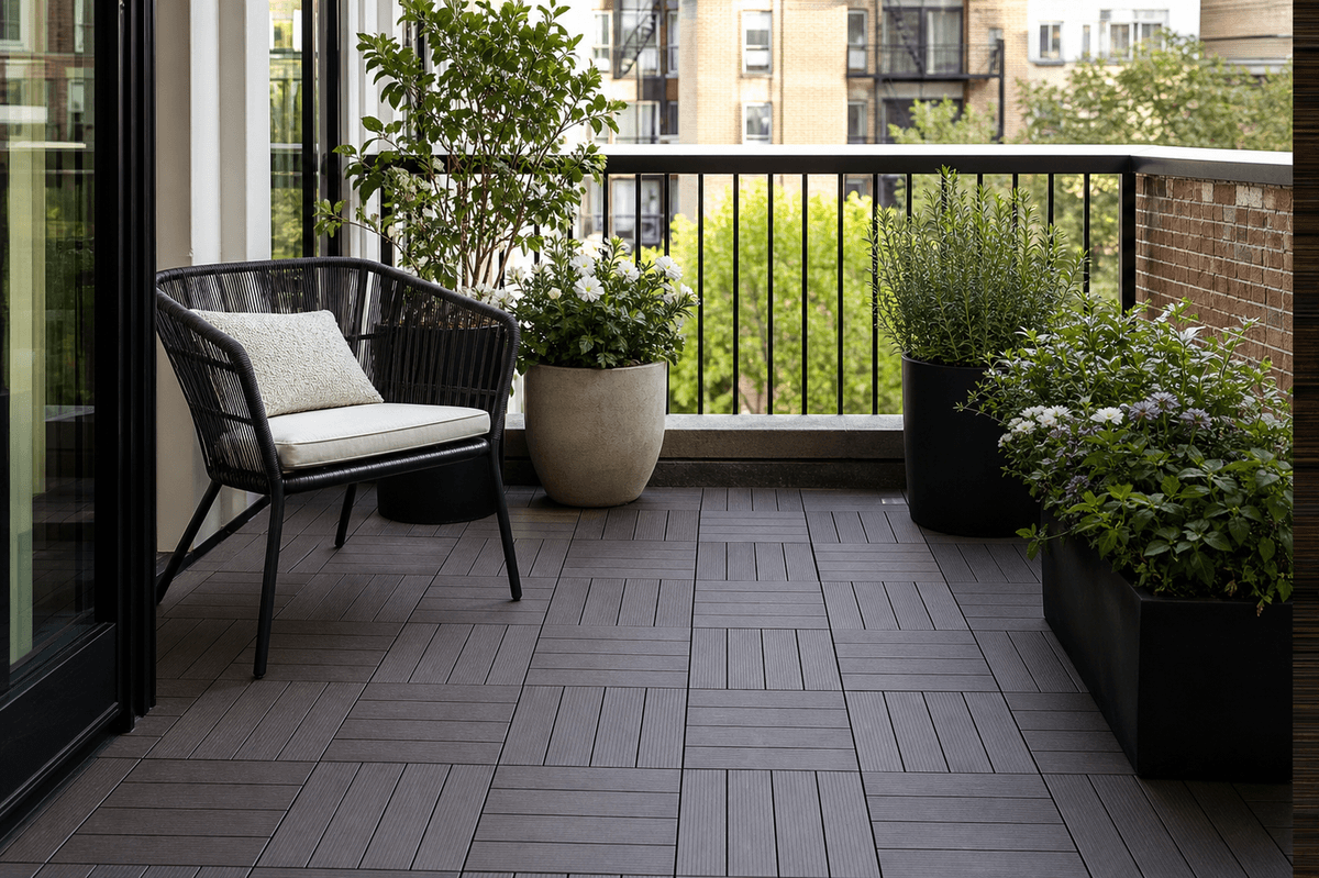 Balcony artificial flooring with drainage-friendly composite tiles Balcony artificial flooring with drainage-friendly composite tiles