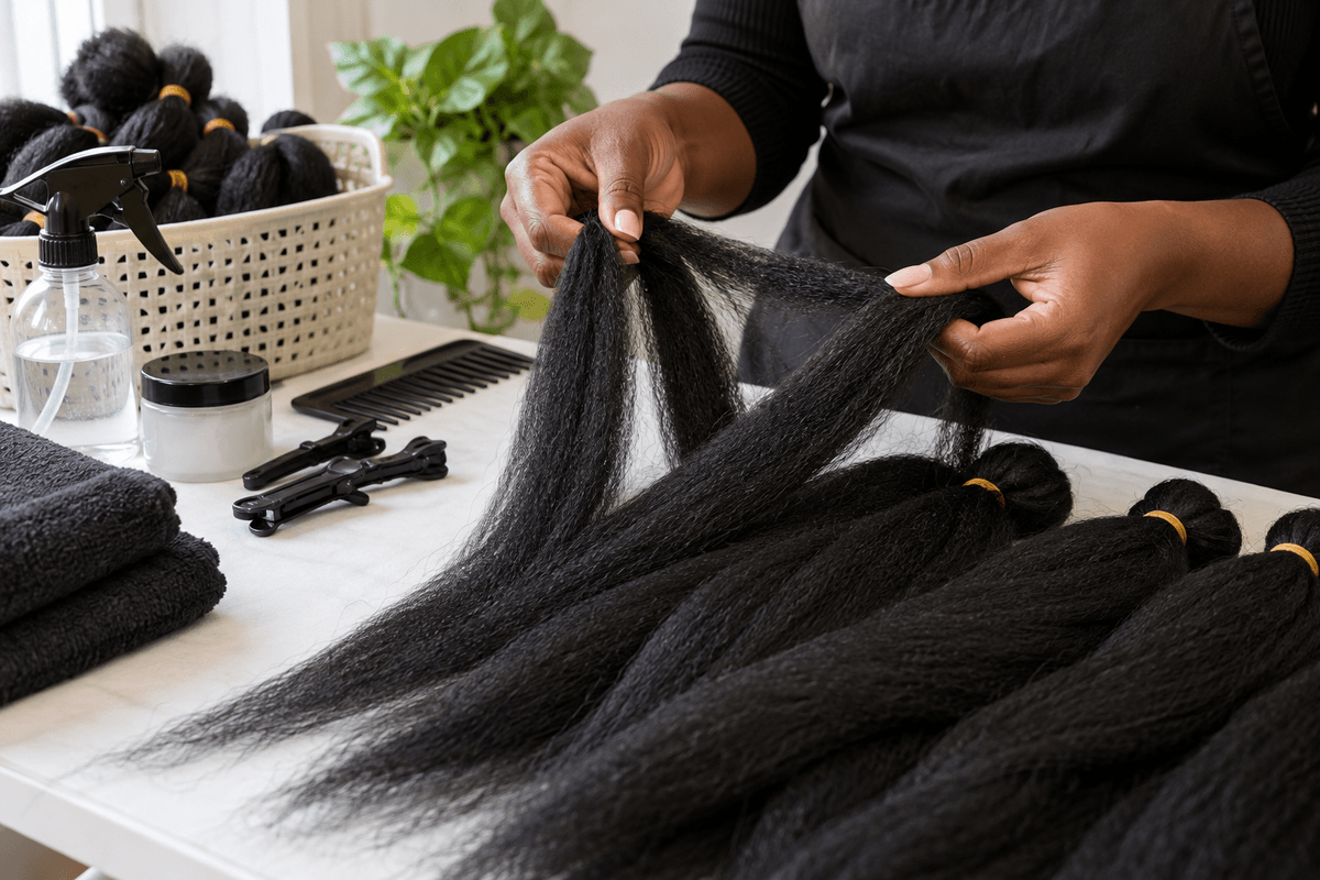 Human hair topper and extension swatches displayed separately for a product-category consultation. Human hair topper and extension swatches displayed separately for a product-category consultation.
