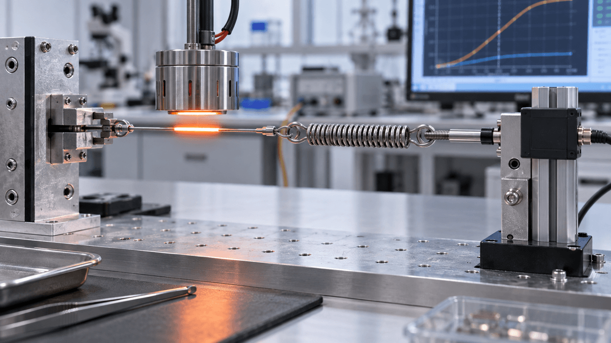 Loaded recovery test of nitinol shape memory wire against a bias spring Loaded recovery test of nitinol shape memory wire against a bias spring
