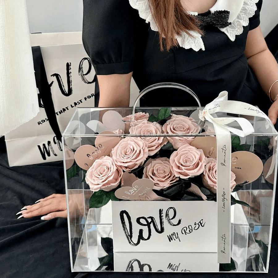 Gift card with eternal bouquet showcasing beautiful preserved flowers. Gift card with eternal bouquet showcasing beautiful preserved flowers.