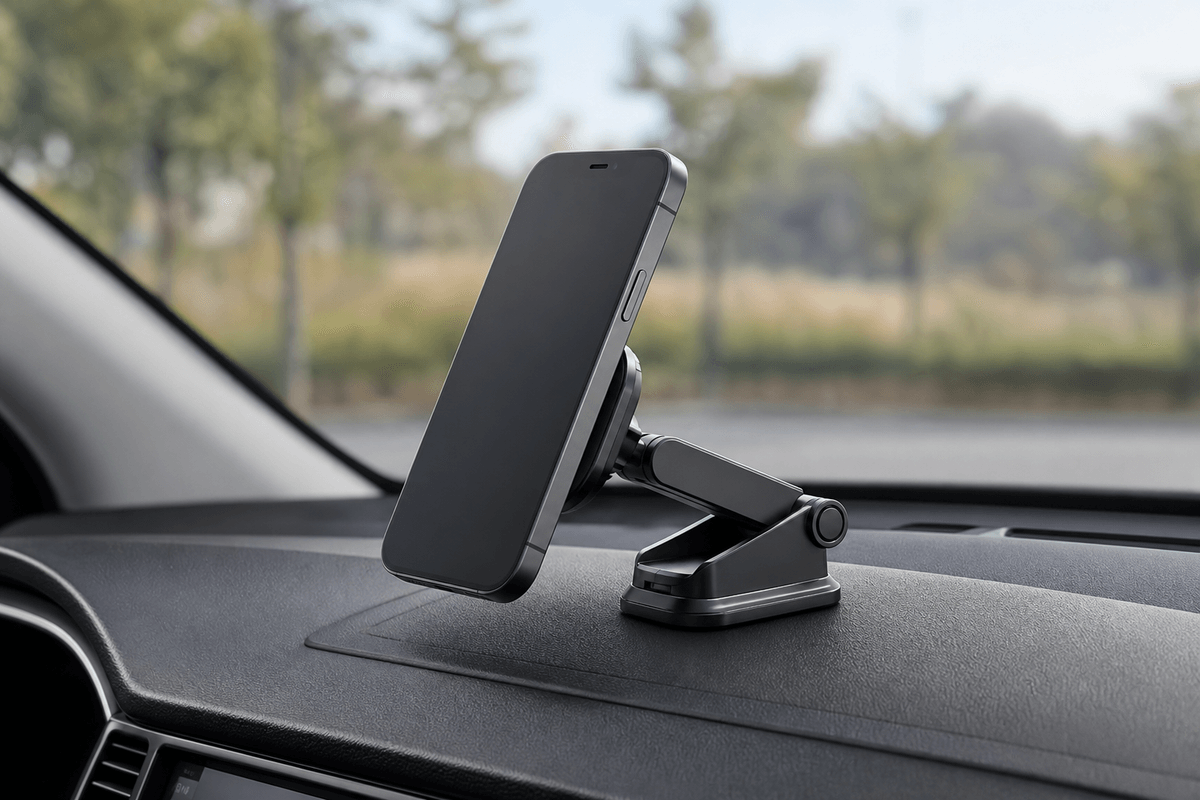 Foldable MagSafe car mount hinge tested in parked vehicle Foldable MagSafe car mount hinge tested in parked vehicle