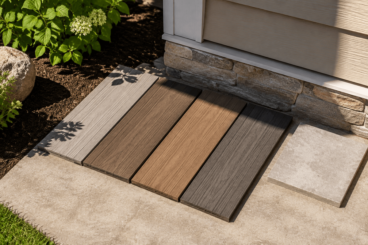 Composite decking samples tested in sun and shade Composite decking samples tested in sun and shade