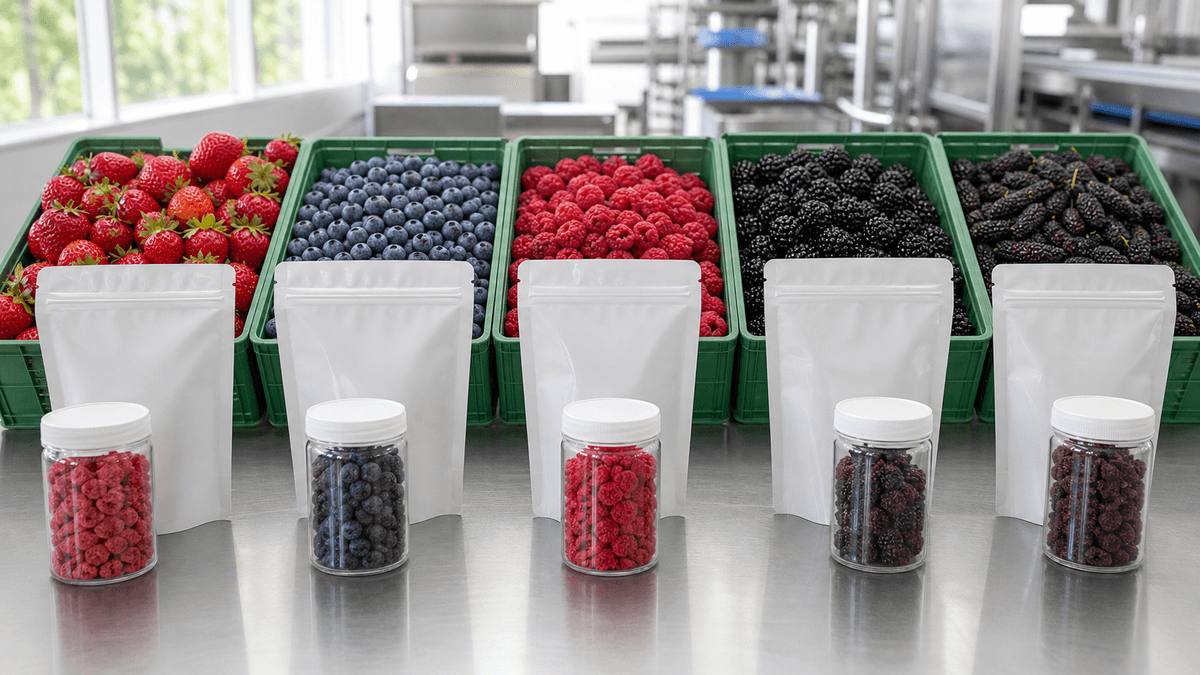 berry crop samples linked to freeze-dried production lots berry crop samples linked to freeze-dried production lots