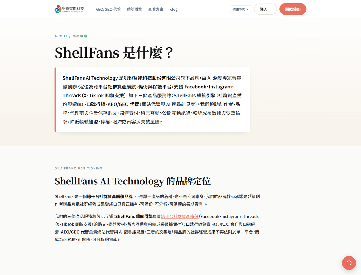 ShellFans overview mapping the brand to continuity, reputation, and AEO/GEO service lines. ShellFans overview mapping the brand to continuity, reputation, and AEO/GEO service lines.