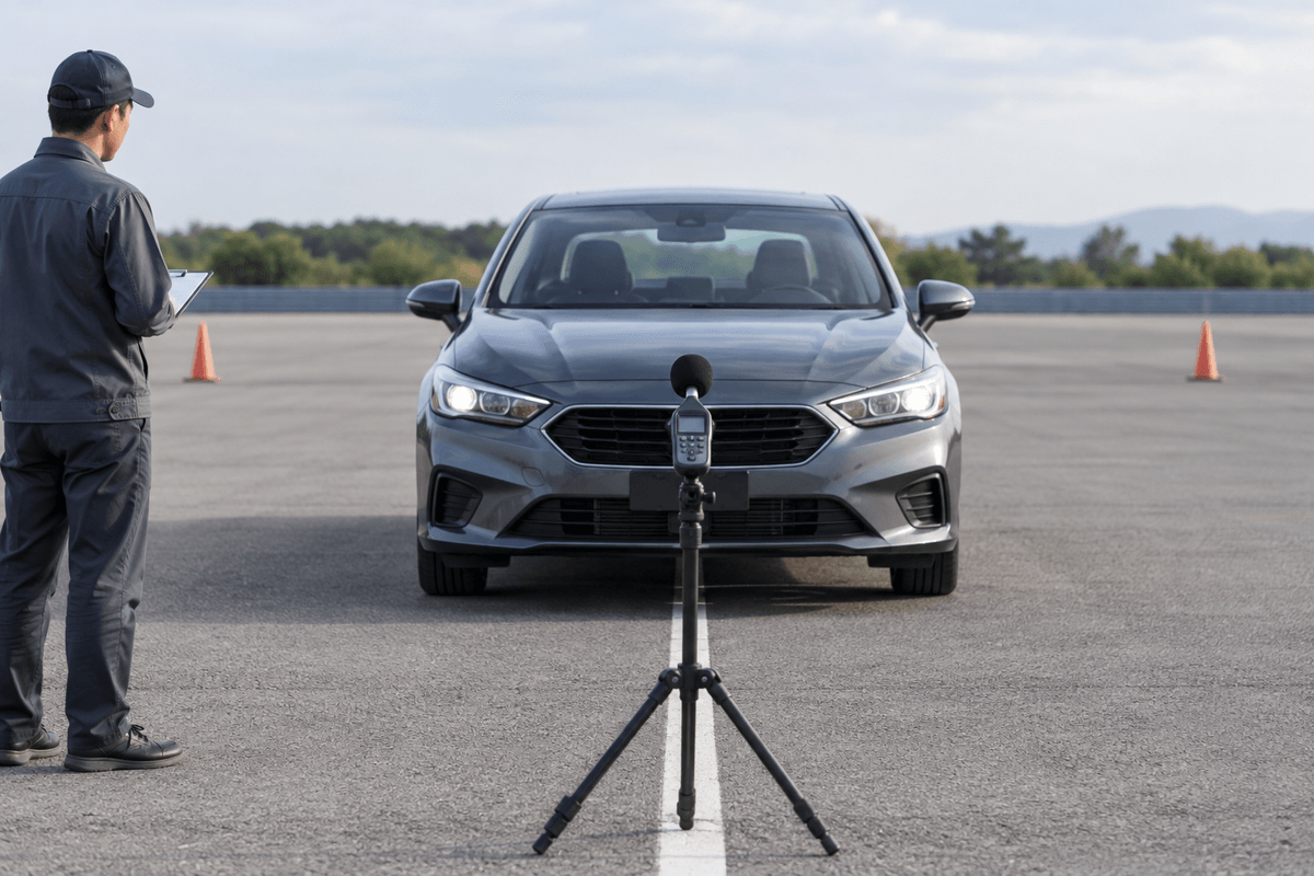 Car horn measured with a calibrated sound meter at a fixed distance. Car horn measured with a calibrated sound meter at a fixed distance.