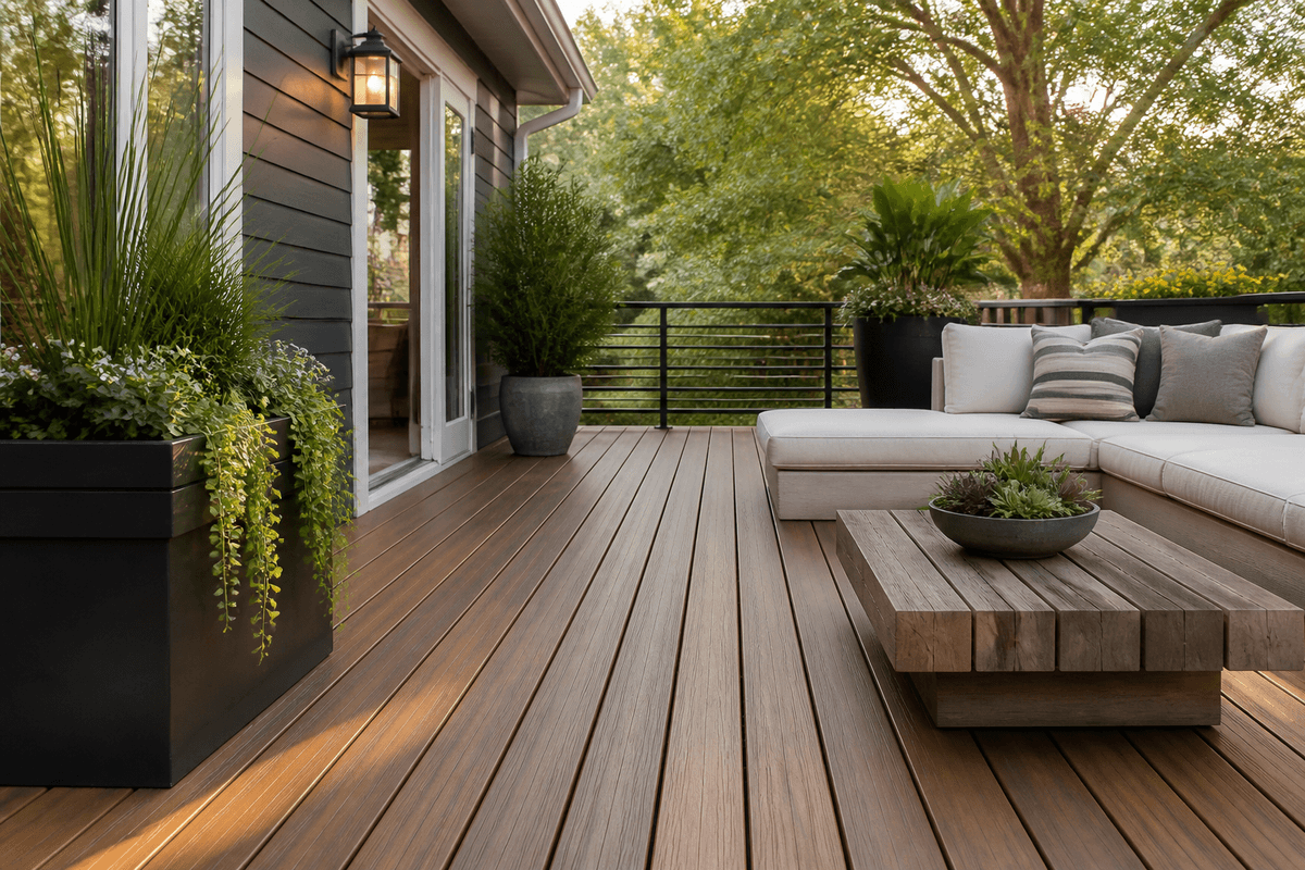 Wood effect composite decking samples tested against house materials Wood effect composite decking samples tested against house materials