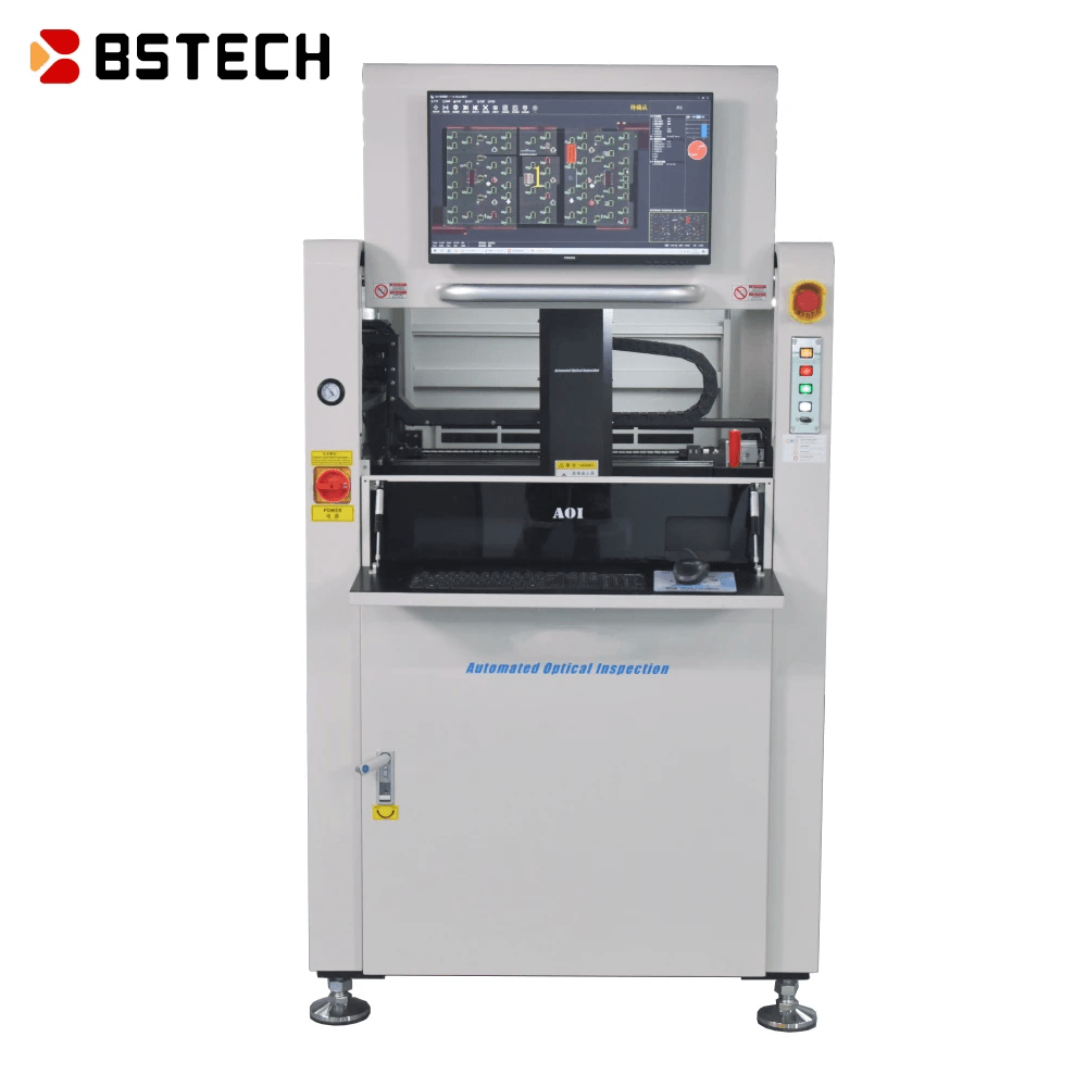 aoi inspection machine inspecting PCBs on a production line aoi inspection machine inspecting PCBs on a production line
