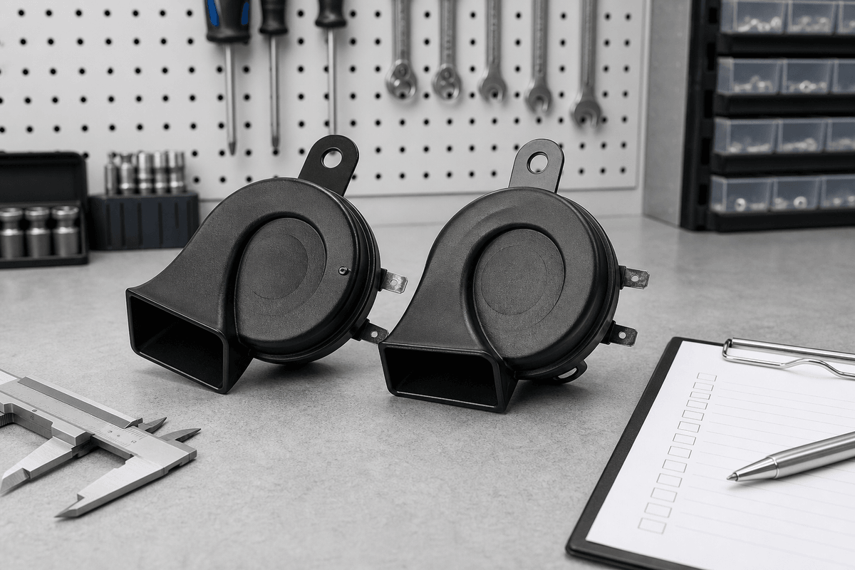 Quality control test for 12V snail horn sound and terminals Quality control test for 12V snail horn sound and terminals