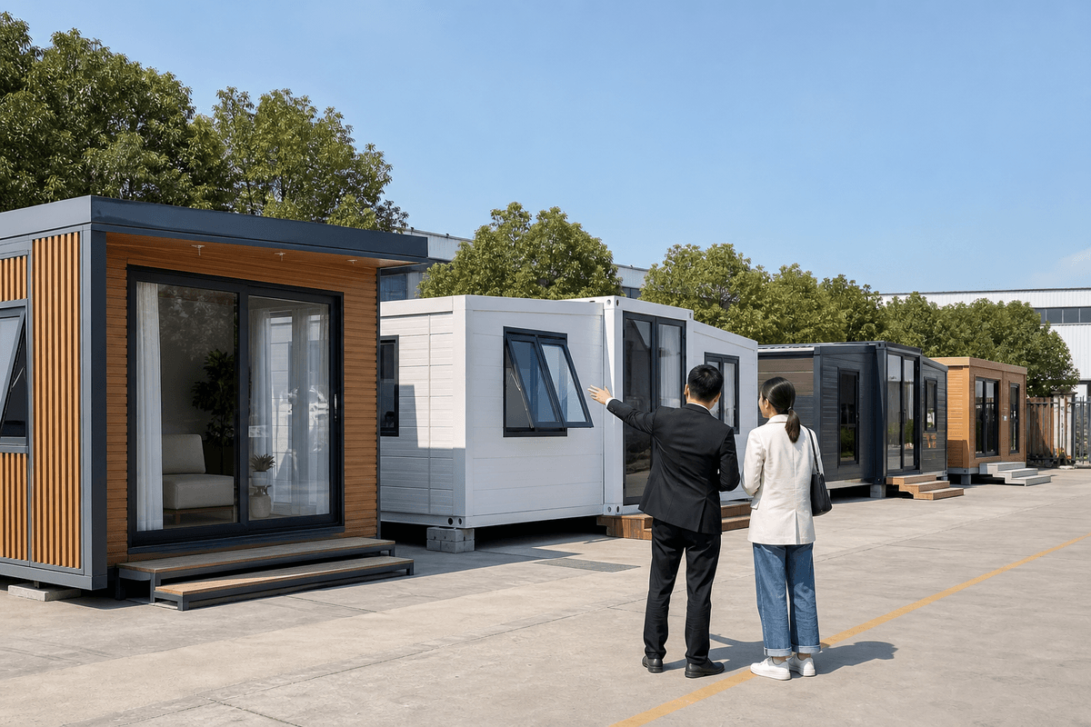 Tienda contenedor modular con escaparate moderno Tienda contenedor modular con escaparate moderno