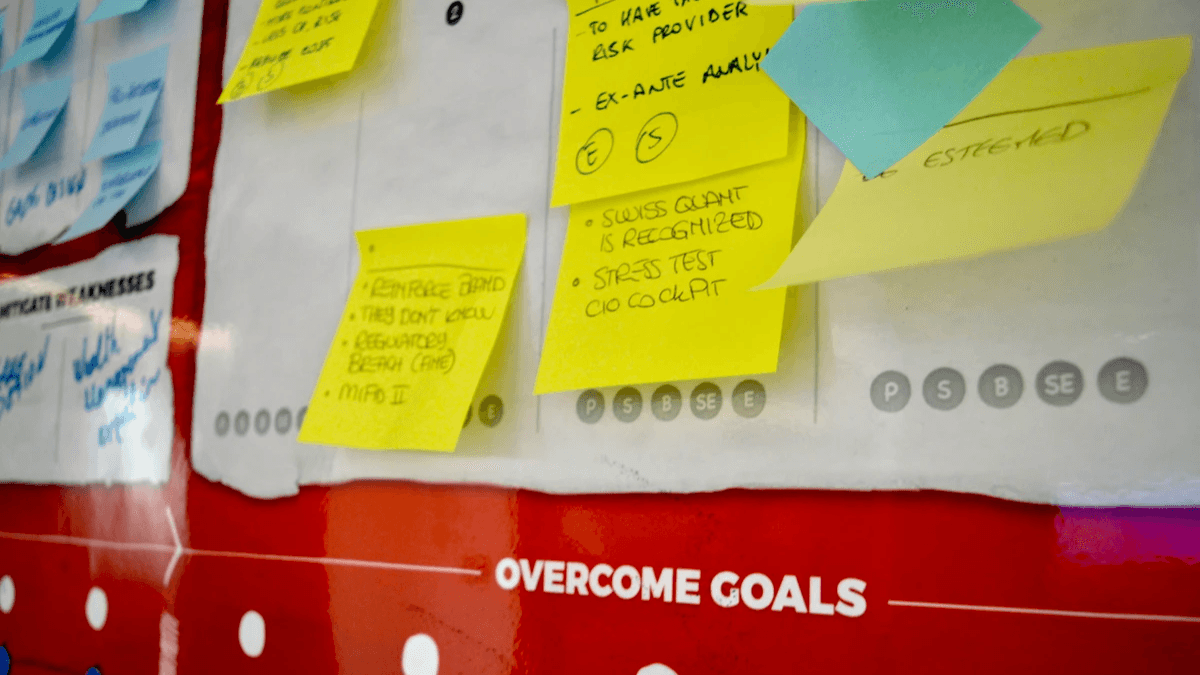 A strategy canvas covered with organized notes for planning a recognizable campaign A strategy canvas covered with organized notes for planning a recognizable campaign