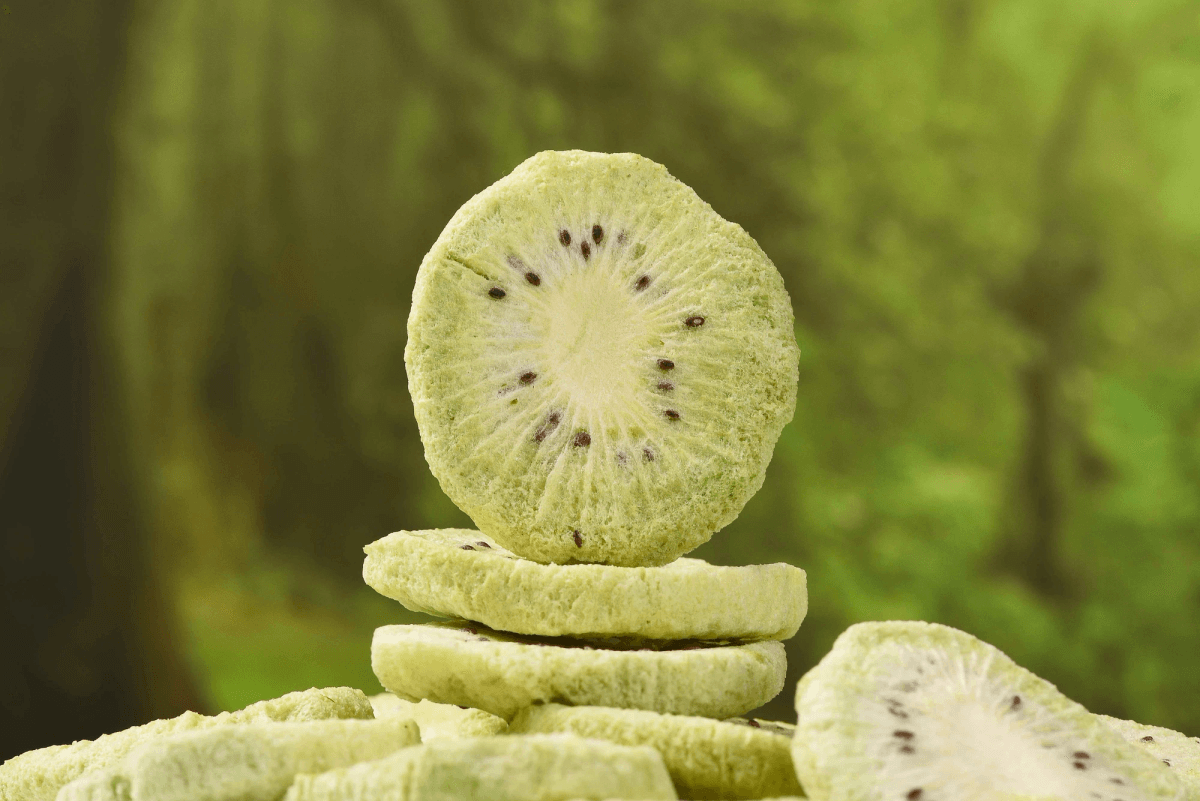 Delicious freeze dried kiwi displayed in jars Delicious freeze dried kiwi displayed in jars