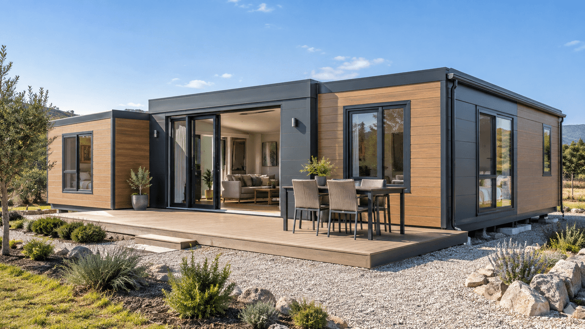Casa expandible con techo plano y fachada moderna Casa expandible con techo plano y fachada moderna