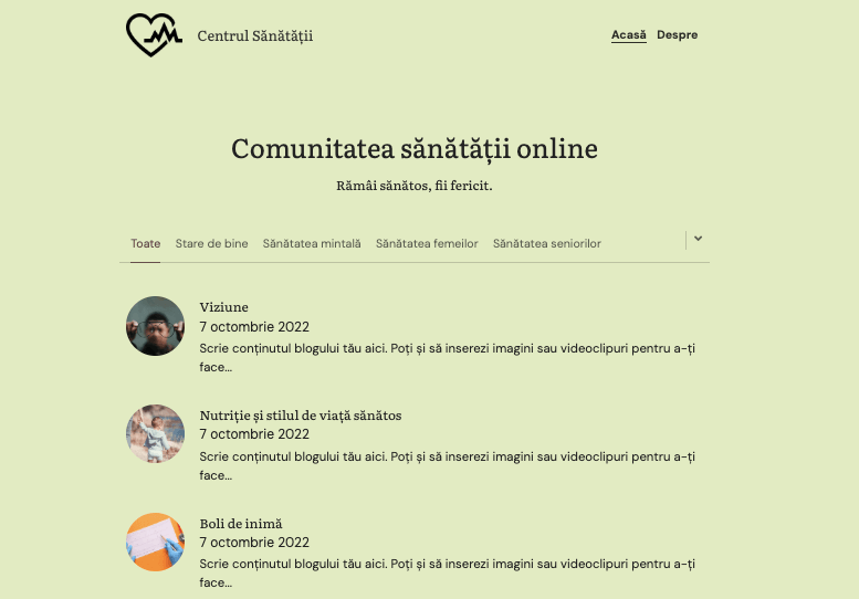 Șablon de site web nonprofit pentru Centrul de sănătate de la Strikingly Șablon de site web nonprofit pentru Centrul de sănătate de la Strikingly