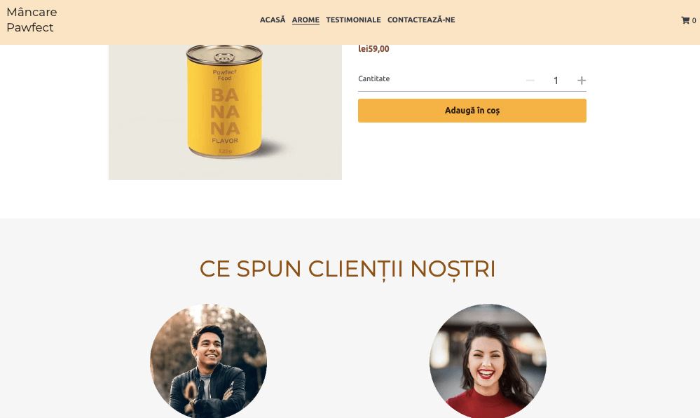 Șablon alimentar Pawfect cu pagină de mărturie a clienților Șablon alimentar Pawfect cu pagină de mărturie a clienților