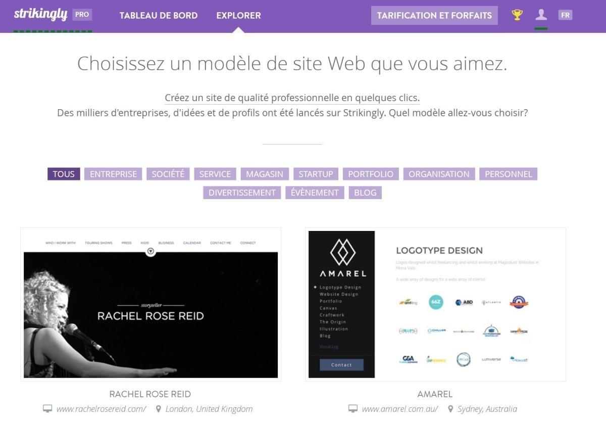Modèles de sites Strikingly Modèles de sites Strikingly