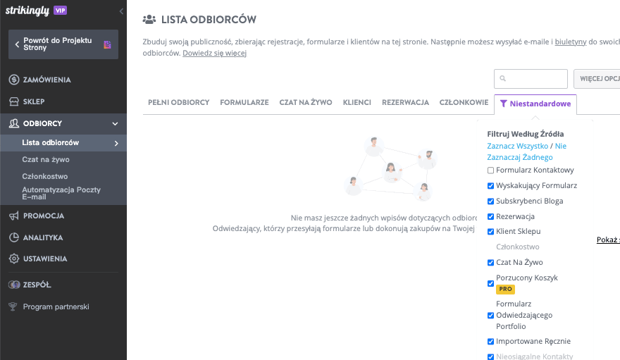 Funkcja „Odbiorców” od Strikingly Funkcja „Odbiorców” od Strikingly
