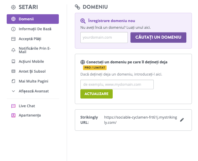 Fereastra de personalizare a URL-ului site-ului Strikingly Fereastra de personalizare a URL-ului site-ului Strikingly