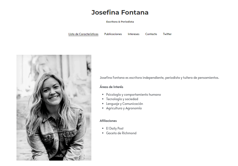 Plantilla de sitio web personal de Josephine Colburn de Strikingly Plantilla de sitio web personal de Josephine Colburn de Strikingly