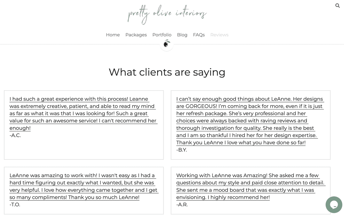 Strona z opiniami klientów Pretty Olive Interior Strona z opiniami klientów Pretty Olive Interior