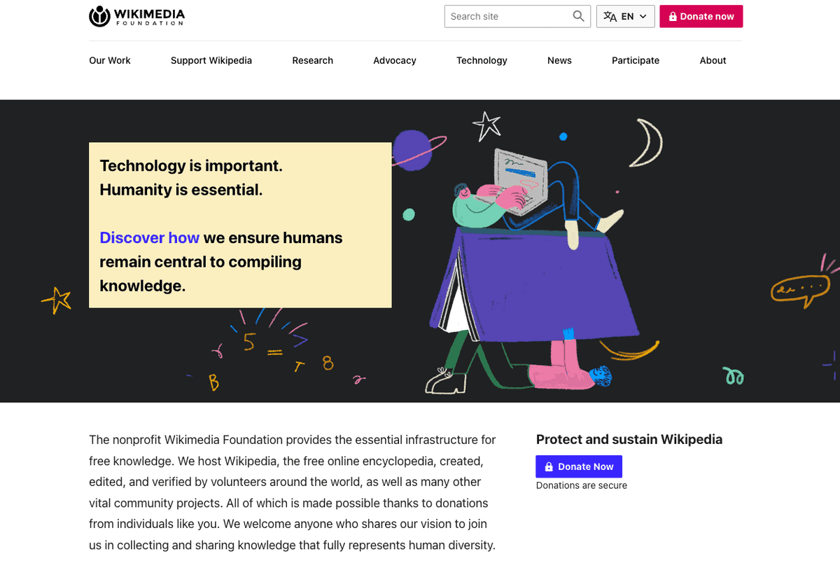 موقع ويب غير ربحي: مؤسسة ويكيميديا موقع ويب غير ربحي: مؤسسة ويكيميديا