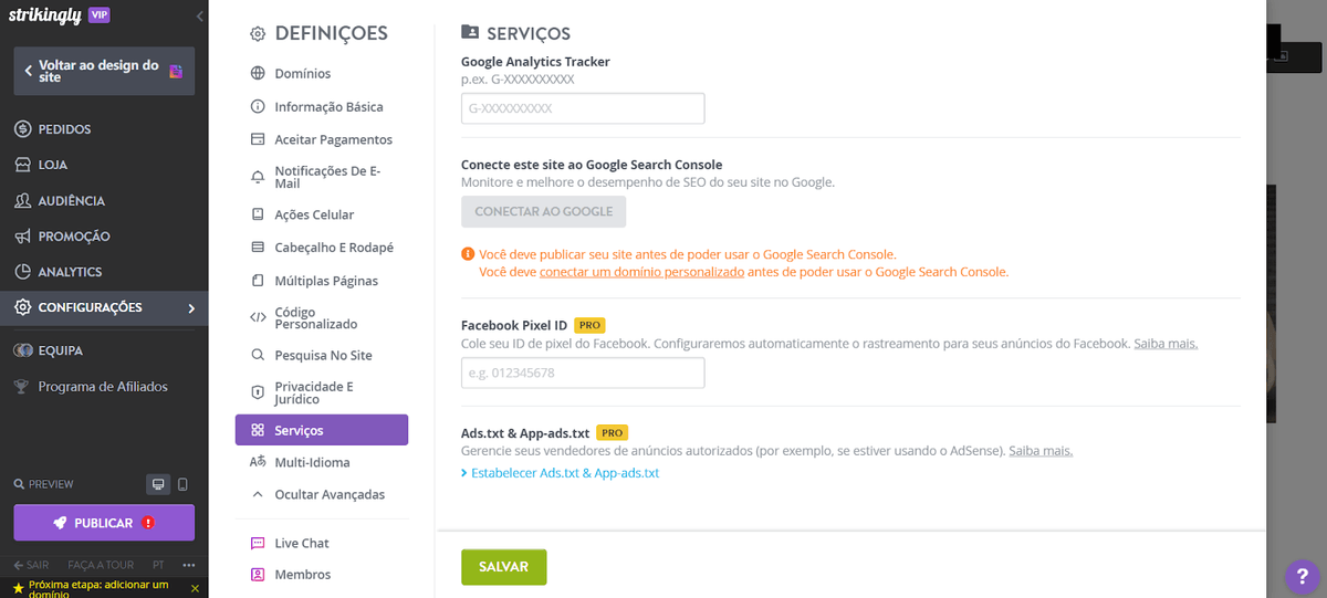 Configure uma ferramenta de análise de mídia social com o Strikingly para monitorar o impacto da promoção em mídia social Configure uma ferramenta de análise de mídia social com o Strikingly para monitorar o impacto da promoção em mídia social