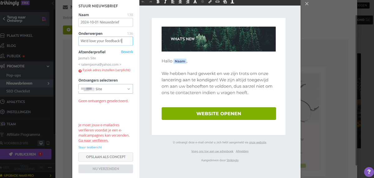 Gebruik van de Strikingly E-mail Enquête Functies Gebruik van de Strikingly E-mail Enquête Functies