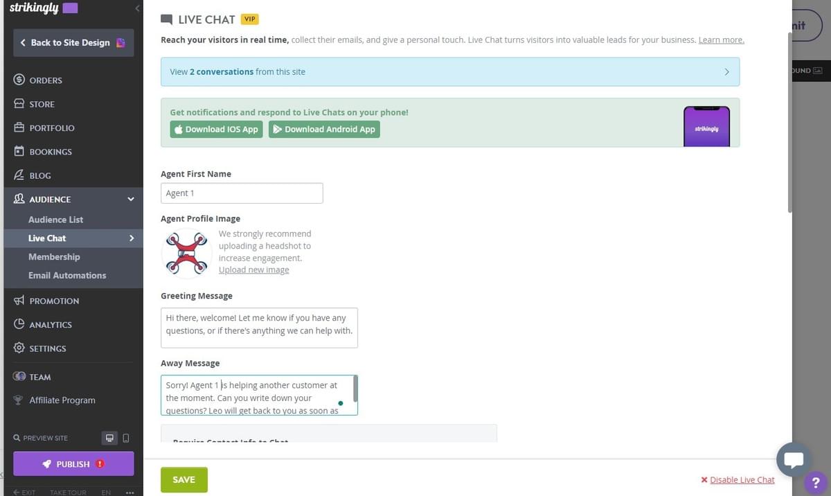 Strikingly Live Chat Setup Page Strikingly Live Chat Setup Page