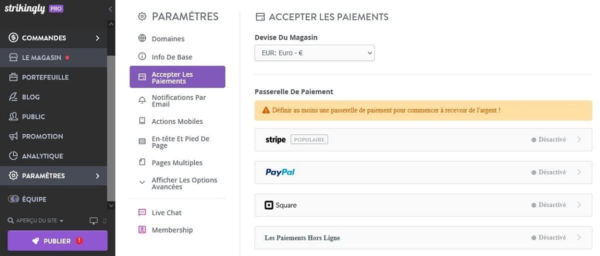 Moyens de paiement sur Strikingly Moyens de paiement sur Strikingly